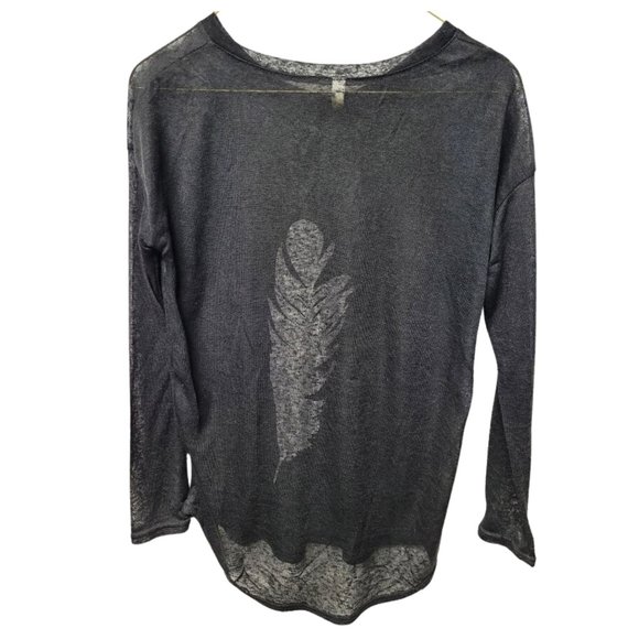 🤗Black Sheer Top/Long Sleeve/Feather Design/Free Gift - Picture 2 of 5